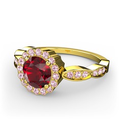 Garnet ve pembe kuvars 925 ayar altın kaplama gümüş yüzük