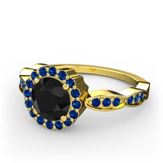 Siyah zirkon ve lab safir 14 ayar altın yüzük