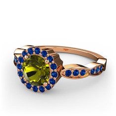 Peridot ve lab safir 18 ayar rose altın yüzük