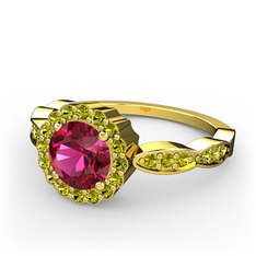 Rodolit garnet ve peridot 925 ayar altın kaplama gümüş yüzük