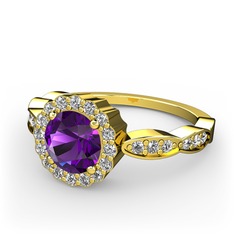 Blume Yüzük - Ametist ve beyaz zirkon 8 ayar altın yüzük #vx16iu