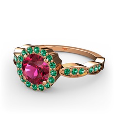 Rodolit garnet ve yeşil kuvars 8 ayar rose altın yüzük