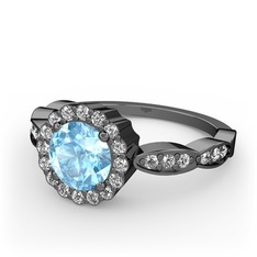 Blume Yüzük - Akuamarin ve pırlanta 925 ayar siyah rodyum kaplama gümüş yüzük (0.308 karat) #wu19sy