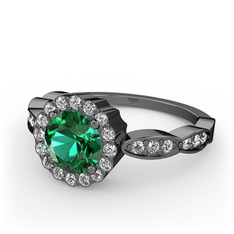 Blume Yüzük - Yeşil kuvars ve pırlanta 925 ayar siyah rodyum kaplama gümüş yüzük (0.308 karat) #xqovza