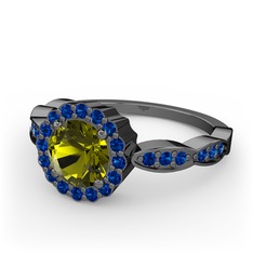 Blume Yüzük - Peridot ve lab safir 925 ayar siyah rodyum kaplama gümüş yüzük #xt5vzn