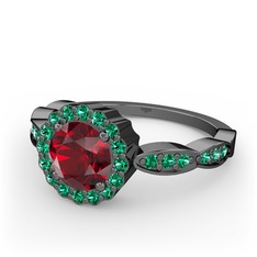 Blume Yüzük - Garnet ve yeşil kuvars 925 ayar siyah rodyum kaplama gümüş yüzük #xt741j