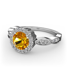 Blume Yüzük - Sitrin ve swarovski 14 ayar beyaz altın yüzük #xxa7t2