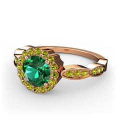 Yeşil kuvars ve peridot 14 ayar rose altın yüzük