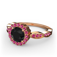 Siyah zirkon ve rodolit garnet 8 ayar rose altın yüzük