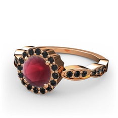 Blume Yüzük - Kök yakut ve siyah zirkon 14 ayar rose altın yüzük #yx234f