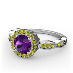 Blume Yüzük - Ametist ve peridot 8 ayar beyaz altın yüzük #z9slg3