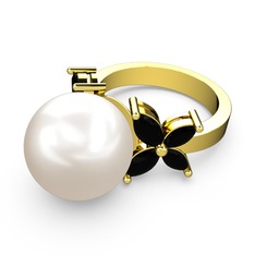 Kar Çiçeği İnci Yüzük - Inci ve siyah zirkon 14 ayar altın yüzük #10amgkb