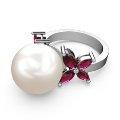 Inci ve rodolit garnet 18 ayar beyaz altın yüzük