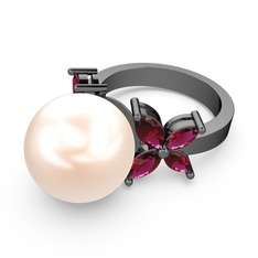 Pembe inci ve rodolit garnet 925 ayar siyah rodyum kaplama gümüş yüzük