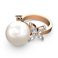 Kar Çiçeği İnci Yüzük - Inci ve beyaz zirkon 14 ayar rose altın yüzük #1f3fk1p