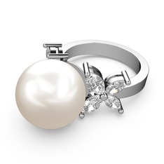 Kar Çiçeği İnci Yüzük - Inci ve beyaz zirkon 8 ayar beyaz altın yüzük #1h2scv8