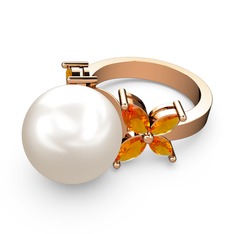 Kar Çiçeği İnci Yüzük - Inci ve sitrin 14 ayar rose altın yüzük #1msrwwe