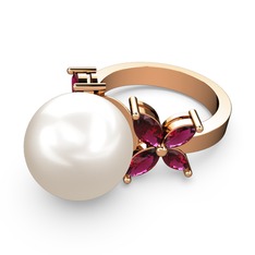 Kar Çiçeği İnci Yüzük - Inci ve rodolit garnet 18 ayar rose altın yüzük #1pp0syx