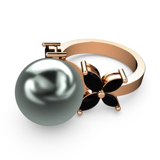 Siyah inci ve siyah zirkon 925 ayar rose altın kaplama gümüş yüzük