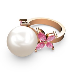 Kar Çiçeği İnci Yüzük - Inci ve pembe kuvars 8 ayar rose altın yüzük #1w01v07