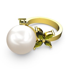 Kar Çiçeği İnci Yüzük - Inci ve peridot 14 ayar altın yüzük #1we7c9u