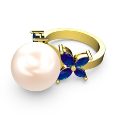 Kar Çiçeği İnci Yüzük - Pembe inci ve lab safir 925 ayar altın kaplama gümüş yüzük #1who7qg