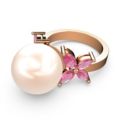Kar Çiçeği İnci Yüzük - Pembe inci ve pembe kuvars 8 ayar rose altın yüzük #1y452mk