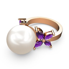 Kar Çiçeği İnci Yüzük - Inci ve ametist 14 ayar rose altın yüzük #ab6xqj