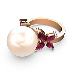 Kar Çiçeği İnci Yüzük - Pembe inci ve rodolit garnet 8 ayar rose altın yüzük #fb07ik
