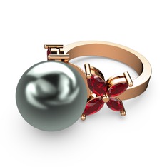 Kar Çiçeği İnci Yüzük - Siyah inci ve garnet 18 ayar rose altın yüzük #fuveoh