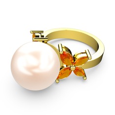 Kar Çiçeği İnci Yüzük - Pembe inci ve sitrin 8 ayar altın yüzük #iwstp2