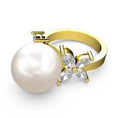 Kar Çiçeği İnci Yüzük - Inci ve beyaz zirkon 14 ayar altın yüzük #nwmc5t