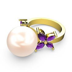 Kar Çiçeği İnci Yüzük - Pembe inci ve ametist 18 ayar altın yüzük #peanom