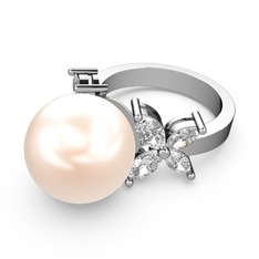 Kar Çiçeği İnci Yüzük - Pembe inci ve swarovski 18 ayar beyaz altın yüzük #rnti7a