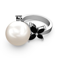 Kar Çiçeği İnci Yüzük - Inci ve siyah zirkon 925 ayar gümüş yüzük #slx9c