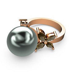 Kar Çiçeği İnci Yüzük - Siyah inci ve dumanlı kuvars 18 ayar rose altın yüzük #t8n9km