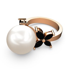 Kar Çiçeği İnci Yüzük - Inci ve siyah zirkon 14 ayar rose altın yüzük #u6bjp3