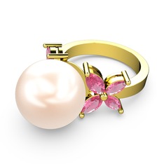 Kar Çiçeği İnci Yüzük - Pembe inci ve pembe kuvars 925 ayar altın kaplama gümüş yüzük #vrikp1