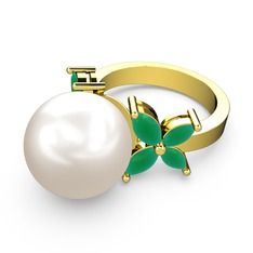 Kar Çiçeği İnci Yüzük - Inci ve kök zümrüt 8 ayar altın yüzük #z6z2e3