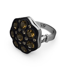 Glory Elmas Yüzük - Dumanlı kuvars 14 ayar beyaz altın yüzük #1032ddp