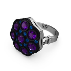 Ametist ve lab safir 14 ayar beyaz altın yüzük