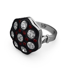 Glory Elmas Yüzük - Beyaz zirkon ve garnet 18 ayar beyaz altın yüzük #123zfmm