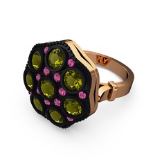 Peridot ve rodolit garnet 8 ayar rose altın yüzük