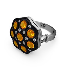 Glory Elmas Yüzük - Sitrin ve elmas 18 ayar beyaz altın yüzük (0.3 karat) #13eawhs