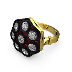 Beyaz zirkon ve garnet 14 ayar altın yüzük