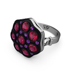 Glory Elmas Yüzük - Rodolit garnet ve ametist 925 ayar gümüş yüzük #1420kr1