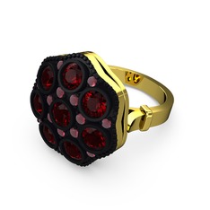 Glory Elmas Yüzük - Garnet ve kök yakut 925 ayar altın kaplama gümüş yüzük #144vc65