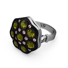 Glory Elmas Yüzük - Peridot ve pembe kuvars 18 ayar beyaz altın yüzük #14jyajm