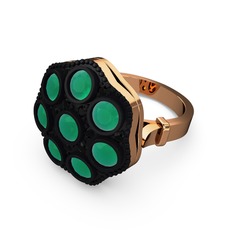 Glory Elmas Yüzük - Kök zümrüt ve siyah zirkon 8 ayar rose altın yüzük #16bi6hw