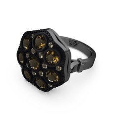 Glory Elmas Yüzük - Dumanlı kuvars 925 ayar siyah rodyum kaplama gümüş yüzük #179ntjl